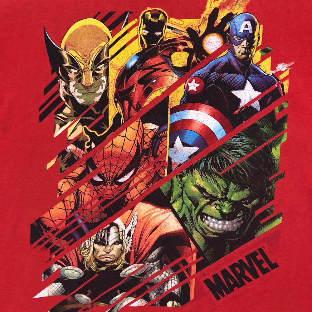 Marvel Comics Superhero Collage‎ Red T Shirt Mens XL Wolverine Iron Man